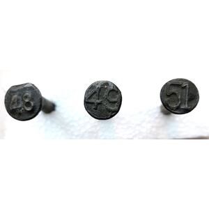3 Vtg Numbered 48 49 51 Railroad Raised Date Nail 1948 1949 1951 Round Head